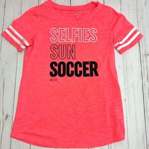 Justice Girls Orange "Selfies Sun Soccer" Short Sleeve Shirt - Size 8